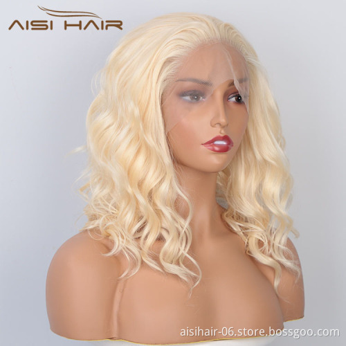 Aisi Hair Wholesale Medium Long Body Wavy Blonde Wig Long Wavy Swiss Lace Wig Synthetic Lace Frontal Hair Wigs For Black Women